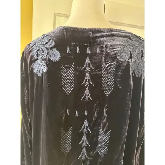 Johnny Was Los Angeles Holland Embroidered Tunic In Navy Blue Velvet 1X - Picture 12 of 15